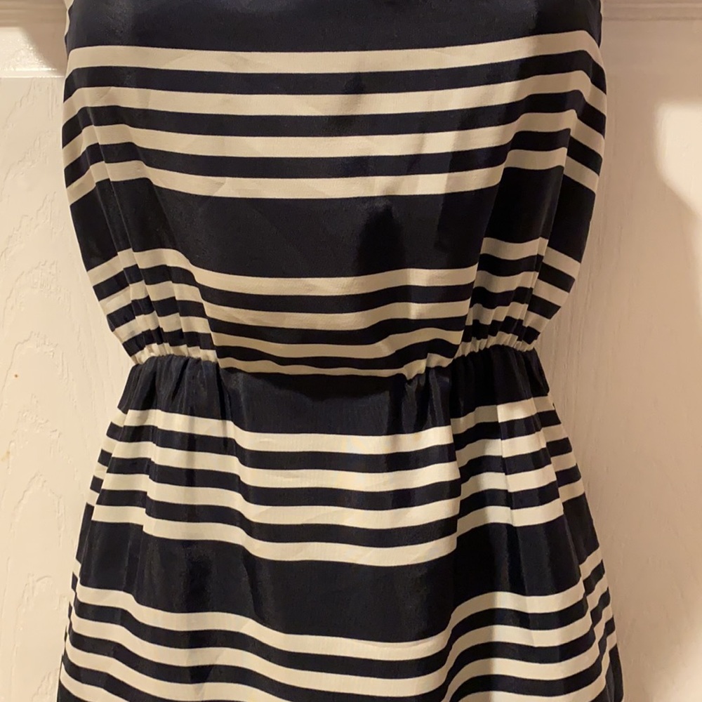 J. Crew Blouson Mini Dress in navy blue and white stripes straps 8 - Picture 4 of 16